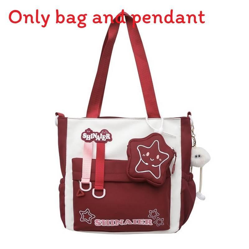 

Simple Chic Nylon Student Bag With Color Blocked Cute Letter Star Print For School Red Shoulder Bag
