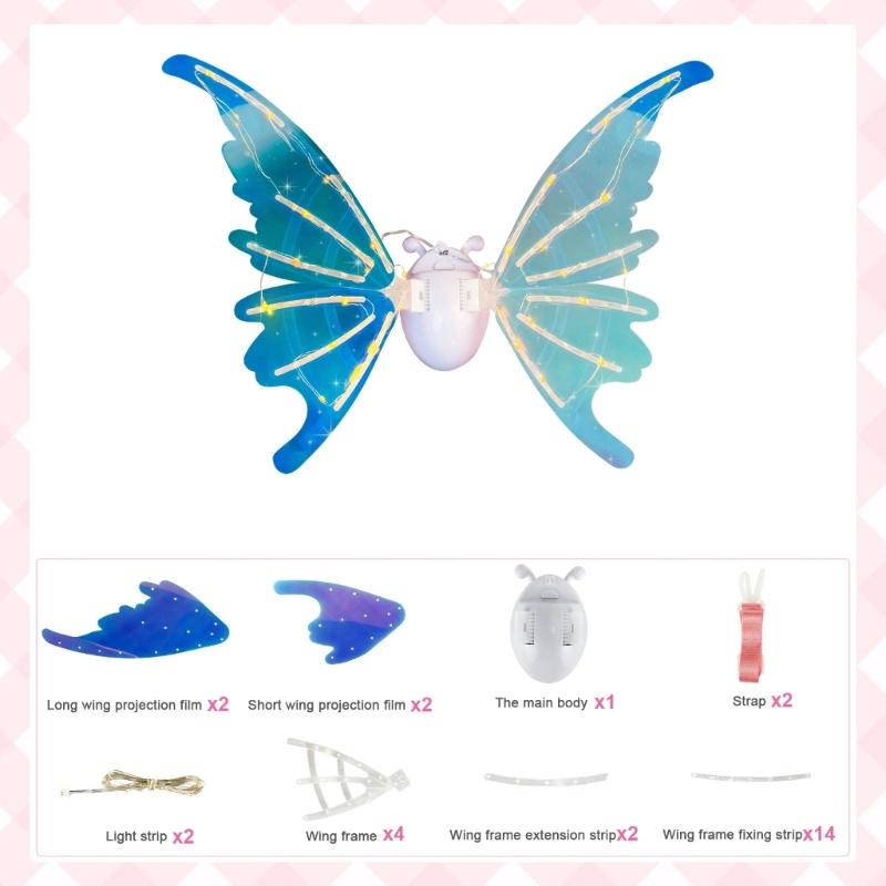 Moving Butterfly Wing with LED Lights Costume Accessory for Birthday Halloween Ornament Handmade Cosplay Accessories