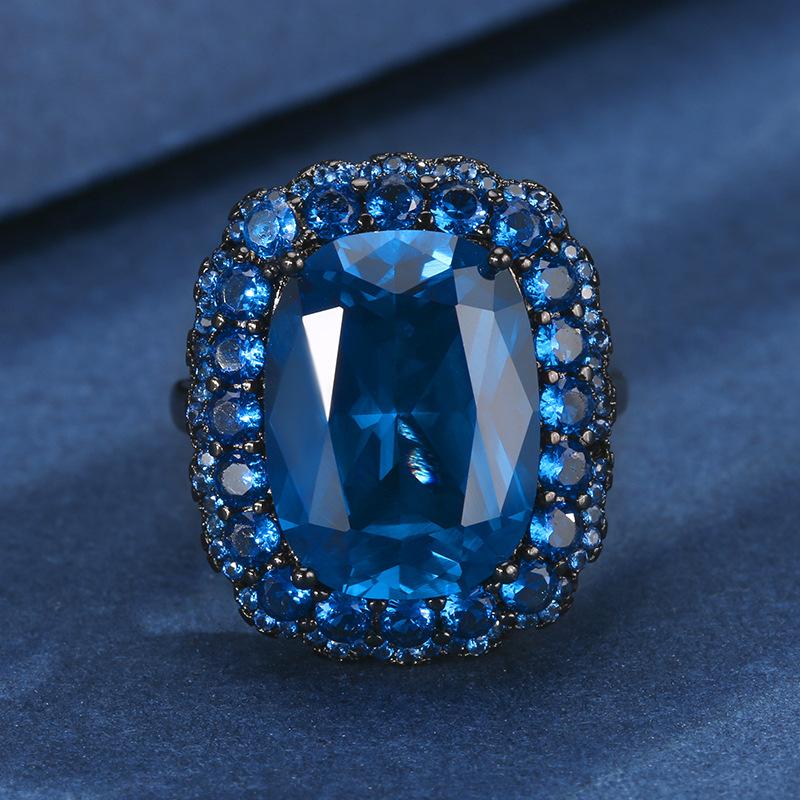 

Autumn And Winter Jewelry Copper Bottom Gold Plating Simulation Red Corundum Blue Spinel Temperament Black Gold Set 12 * 16