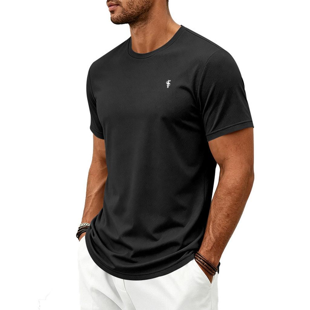 Men's Quick Dry Plus Size Athletic T Shirt with Music Note Print Crew Neck Short Sleeve Lightweight Top