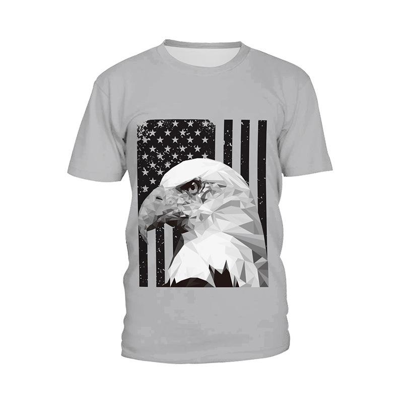 Summer Round Neck 3D American Flag and Animal Graphic Print T-shirts Fashionable Casual Short Sleeved Men's T-shirts
