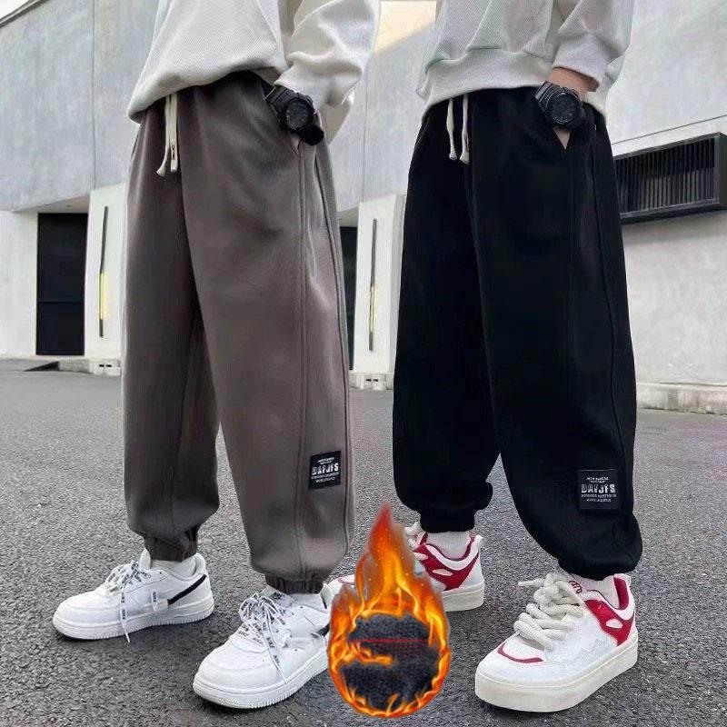 Boys' Autumn/Winter Corduroy Pants - Fleece-Lined Thickened Loose Fit Cuffed Hem Lightweight Stylish Kids Long Pants