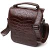 Men's Vertical Bag Made of Genuine Leather with Crocodile Embossing KARYA 21946 Brown