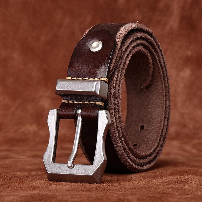 Rough Domineering Trend Personalized Thickened Extra Thick First Layer Cowhide Genuine Leather Men'S Belt Tough Guy Stainless Steel Buckle Belt