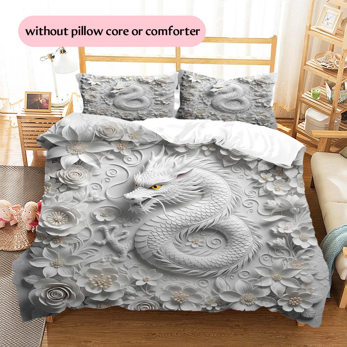 Relief dinosaur and dragon  Pattern Bedding Quilt Set Quilt Cover Pillowcase Home Decoration  Gift (1 * duvet cover + 2 * pillowcase, without core) 135x200cm