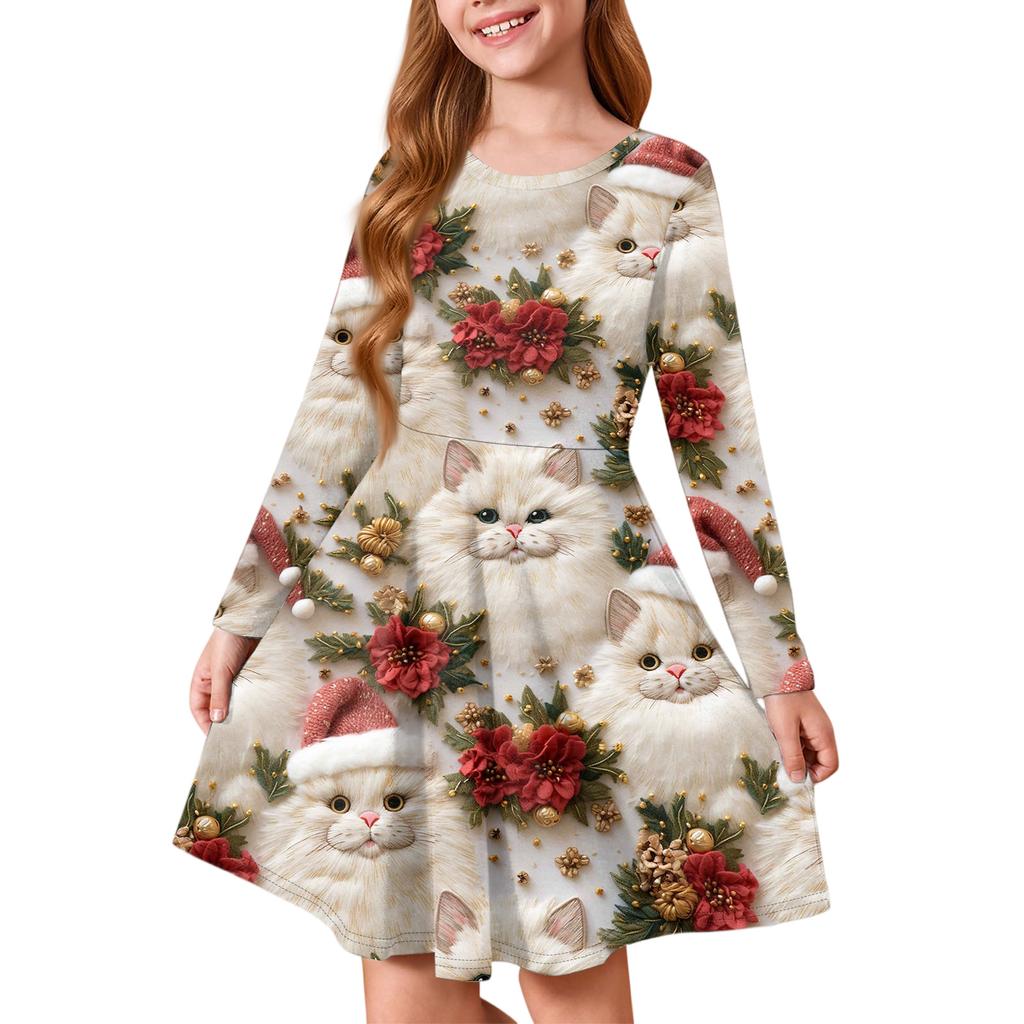 Girls' Princess Dress - Long Sleeve A-Line T-Shirt Dress Christmas Day