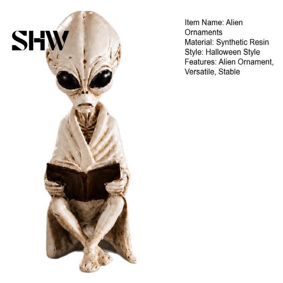 Trendy Play Science Fiction Items Alien Sitting Resin Skeleton Statue, Retro Book Sci-Fi Dark Halloween Ornament, Sci-fi Desktop Decor Durable