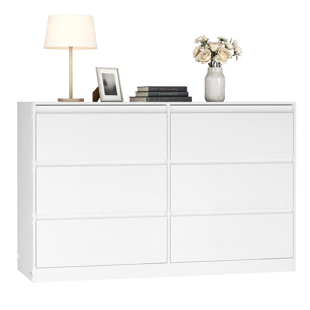 VASAGLE KAILYN Collection - Chest of Drawers for Bedroom, Storage Organiser Unit with 6 Drawers, 40 x 119.4 x 75 cm, Modern Style, Snow White