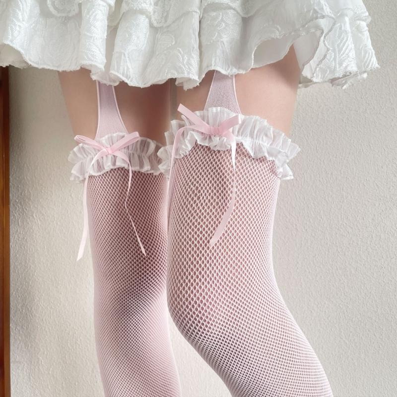 Fishnet Lace Thigh High Stockings For Women Comfortable Cotton Stretchable Socks Elegant Pantyhose Fashion Legwear