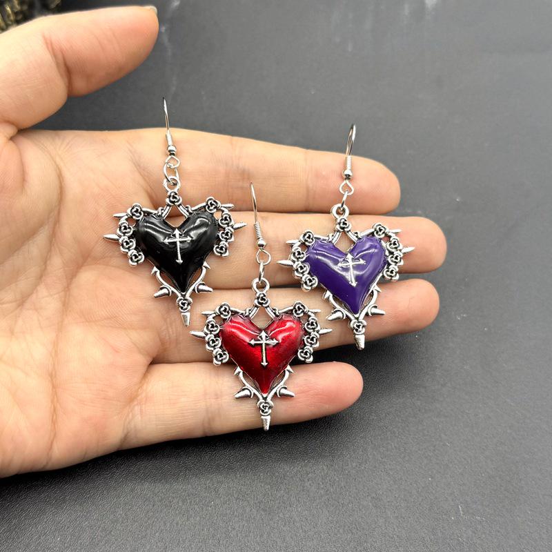 Gothic Punk Stainless Steel Thorn Rose Earrings for Women чёрный