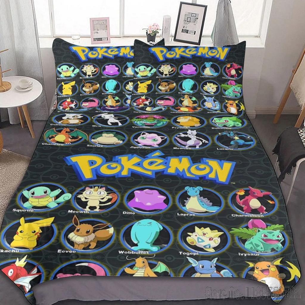 Anime Pokemon Pikachu Bedding Set Quilt Duvet Cover Comforter Bedclothes Twin Single King Kids Adult Gift