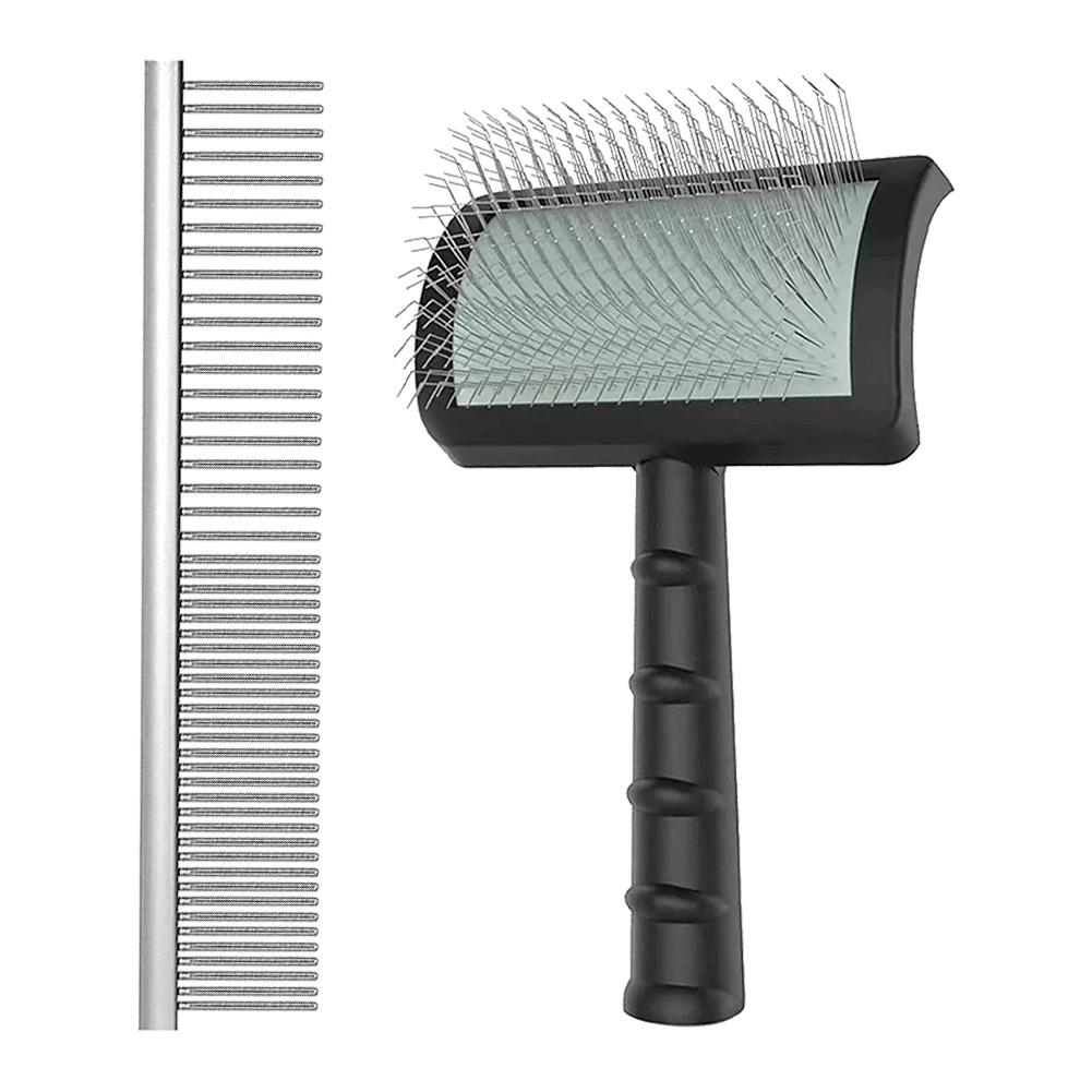 2PCS Flea Comb with Extra Long Pins Grooming Brush Stainless Steel Slicker Brush for Cat and Dog Grooming