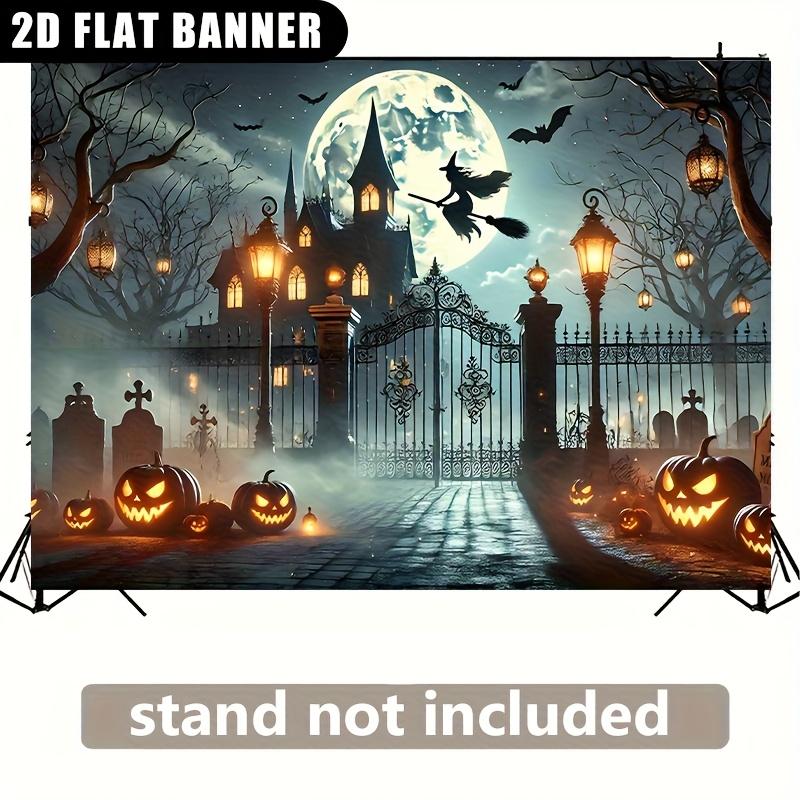 2D Flat Storefront Banner for Halloween | Ghost Castle and Pumpkin Lantern Scene, Suitable for Living Room and Bedroom