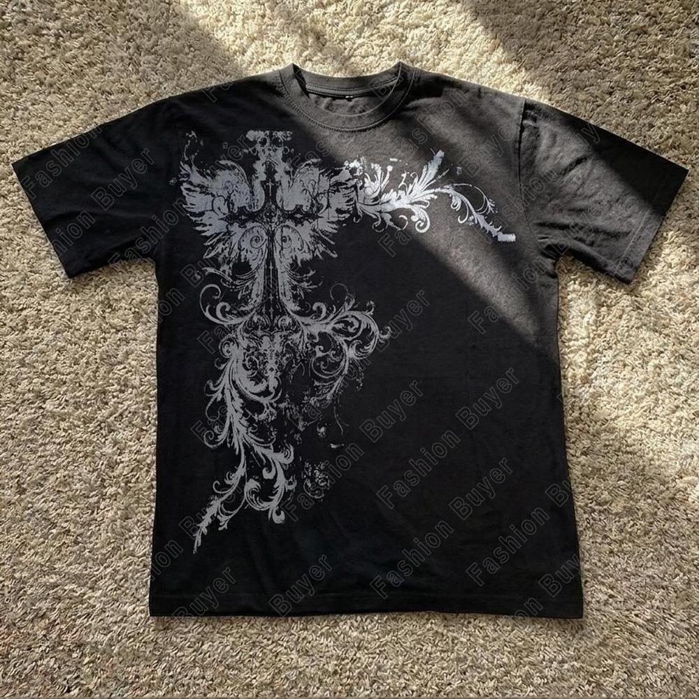 Klasikinis Y2K Gotikinis Stilius T-shirt Spausdinimas Oversized T-shirt High Street Marškinėliai Gotikiniai Apvalia Kaklo Medvilniniai Viršutiniai Drabužiai Nauji Vyriški Moteriški T-shirt