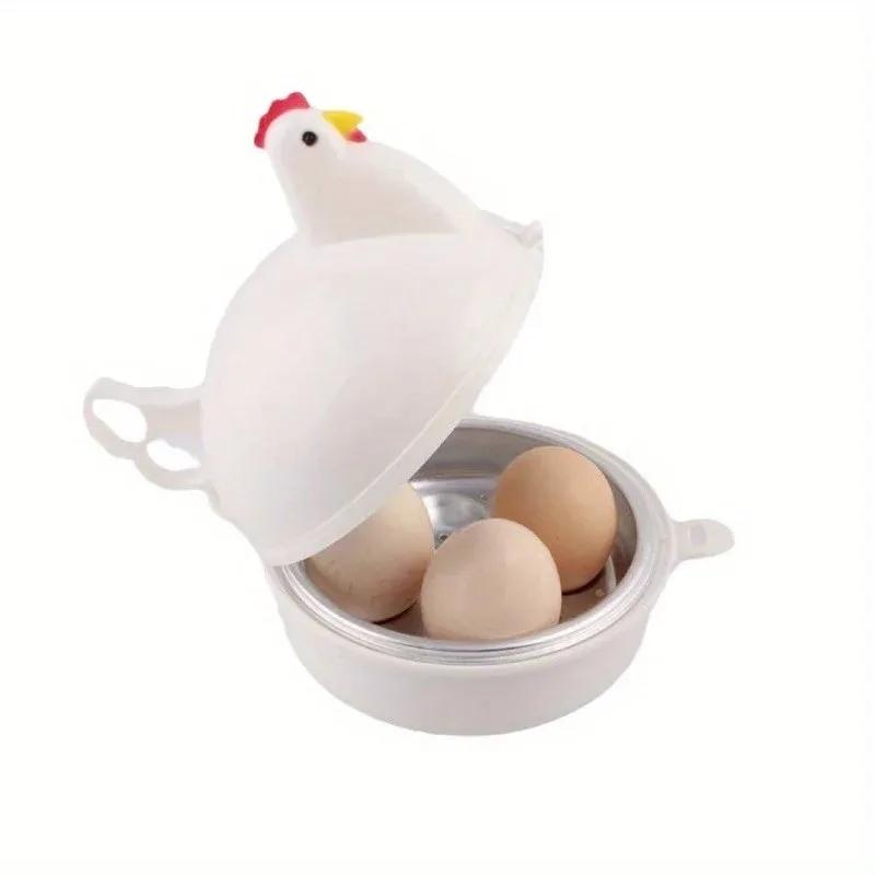 1/4 Grid Cute Chicken Shaped Microwave Steamer Mini Home Boiled Soft Boiled Egg Heating Box Kitchen Cooking Egg Gadgets