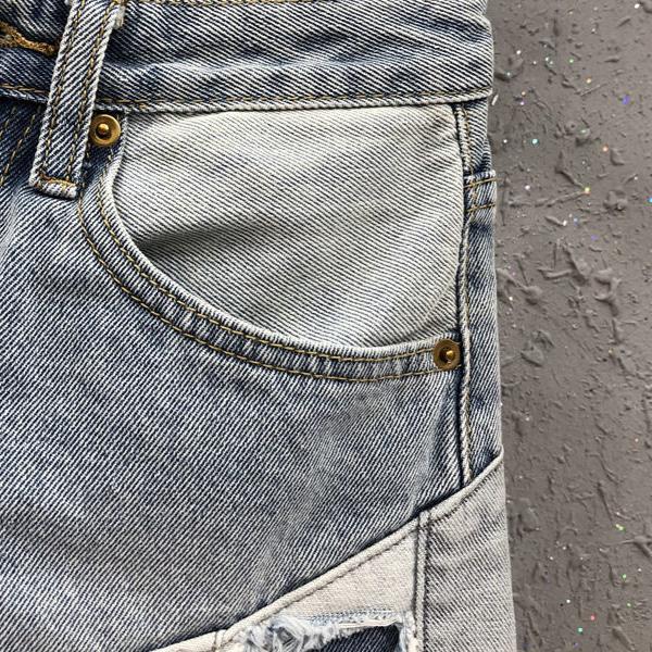 Unique Patchwork Color Block Denim Shorts Women Loose Fit Wide Leg Pants