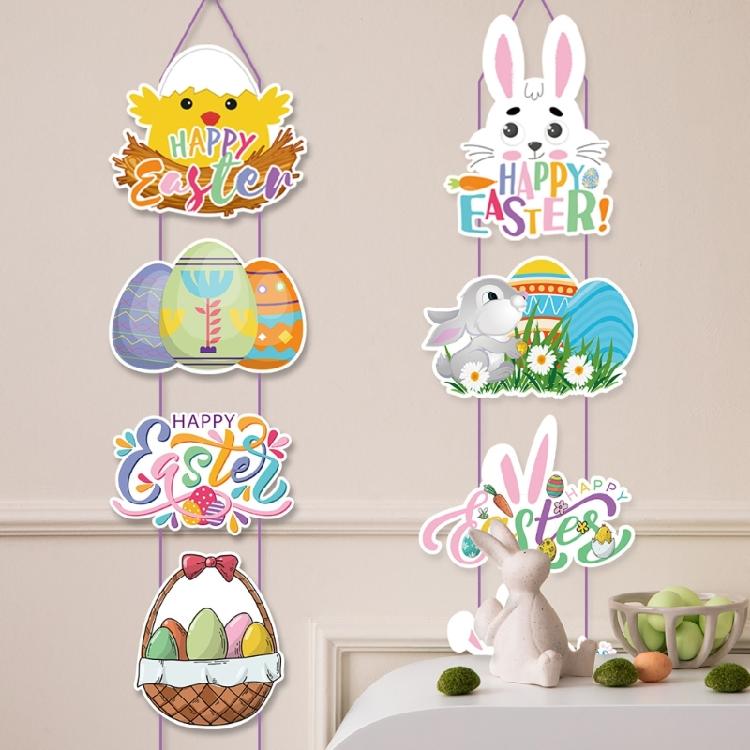Easter Paper Door Hanging Pendant Rabbit Eggs Door Hangers Decorative Plaques Sign