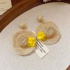 Flower Rattan Weave Earrings Vacation Style Bohemian Drop Earrings Straw Hat Earring  Wedding
