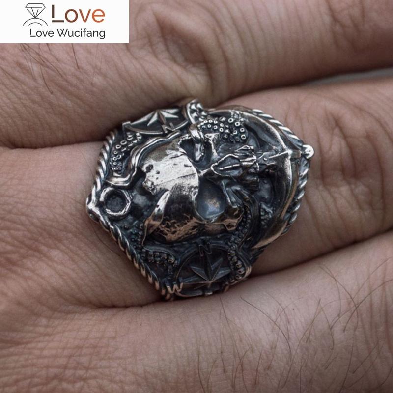 

Винтажное мужское кольцо с якорем из нержавеющей стали, уникальное кольцо в виде пиратского осьминога, адсорбционного компаса в стиле панк, мотоцикла, байкера