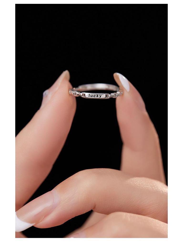 Banyan Tree S925 Silver Open Buckle Ring with English Letter Design for Women