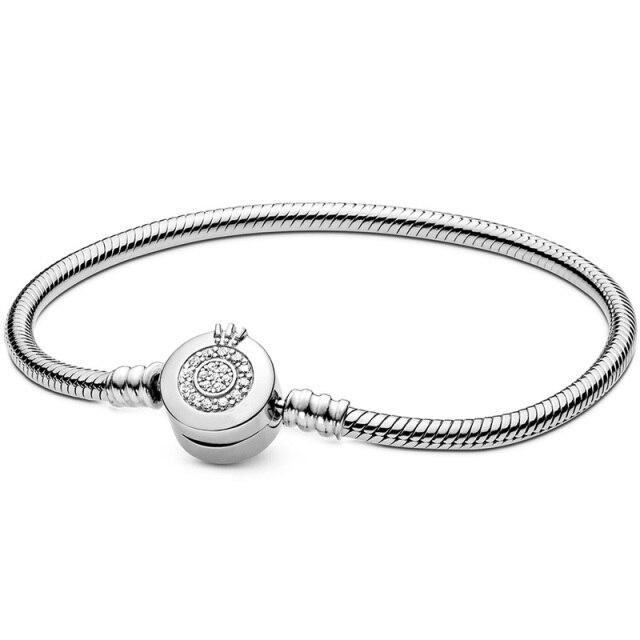 

Moments Pave Heart T-BAR Sparkling Crown O Snake Chain Bracelet Fit Fashion 925 Sterling Silver Bangle Bead Charm Ювелірні вироби своїми руками 21cm