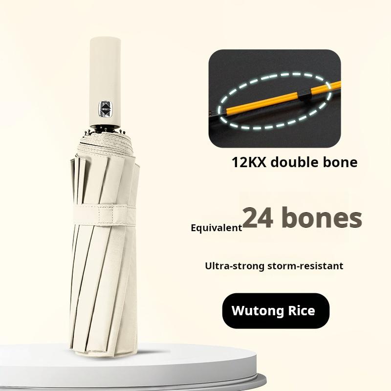 Solid Color 16/24 Bone Automatic Umbrella with Light Collapsible Windproof UV Protection Super Strong Sunshade Portable Design