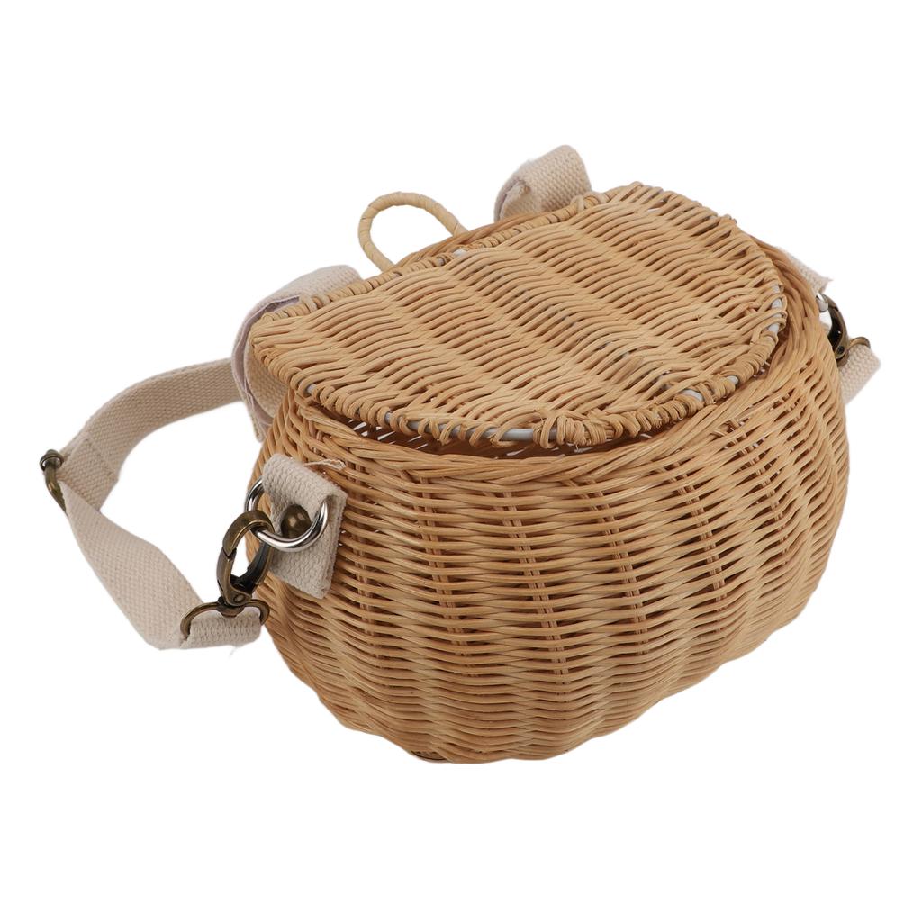 Kids Bike Basket Simple Lid Design Adjustable Strap Light Sturdy Kids Rattan Basket for Cycling School Travel