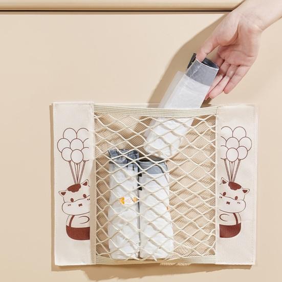 Bolsa de Almacenamiento de Malla con Cierre de Velcro, Bolsa de Malla para Montar en la Pared con Estampado de Ternero de Dibujos Animados, Organizador para Cocina y Baño