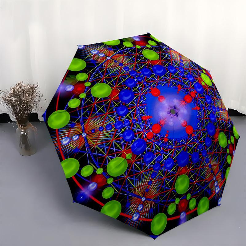 1pc Geometry Mandala Automatic Folding Umbrella, Portable Collapsible Design, 8-Rib Iron Frame, Outdoor Accessory yy250905081