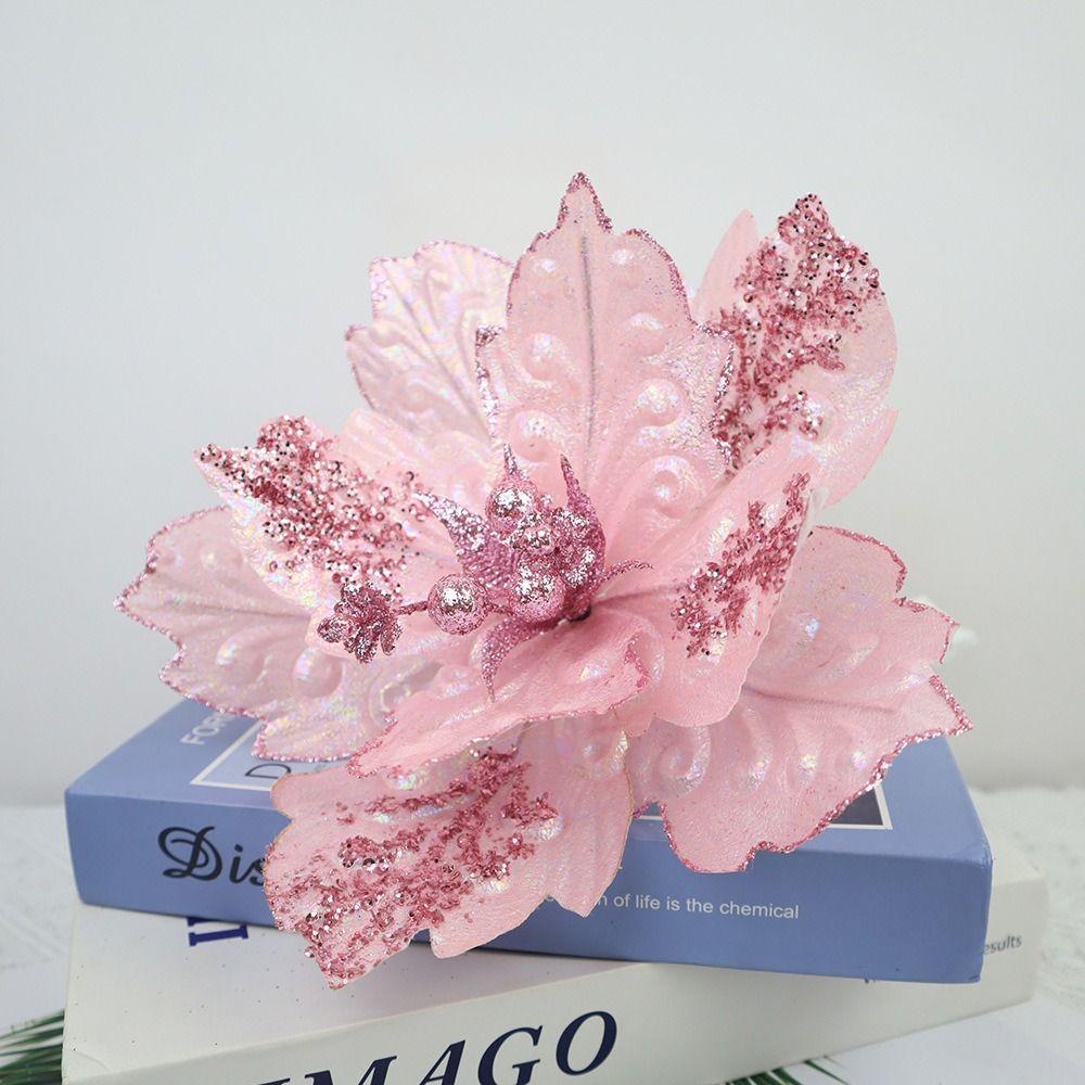 New 25CM Artificial Silk Flower Silk Sequin Fabric Flower Arrangement Ins Style Pink Decorating Flowers Christmas Tree