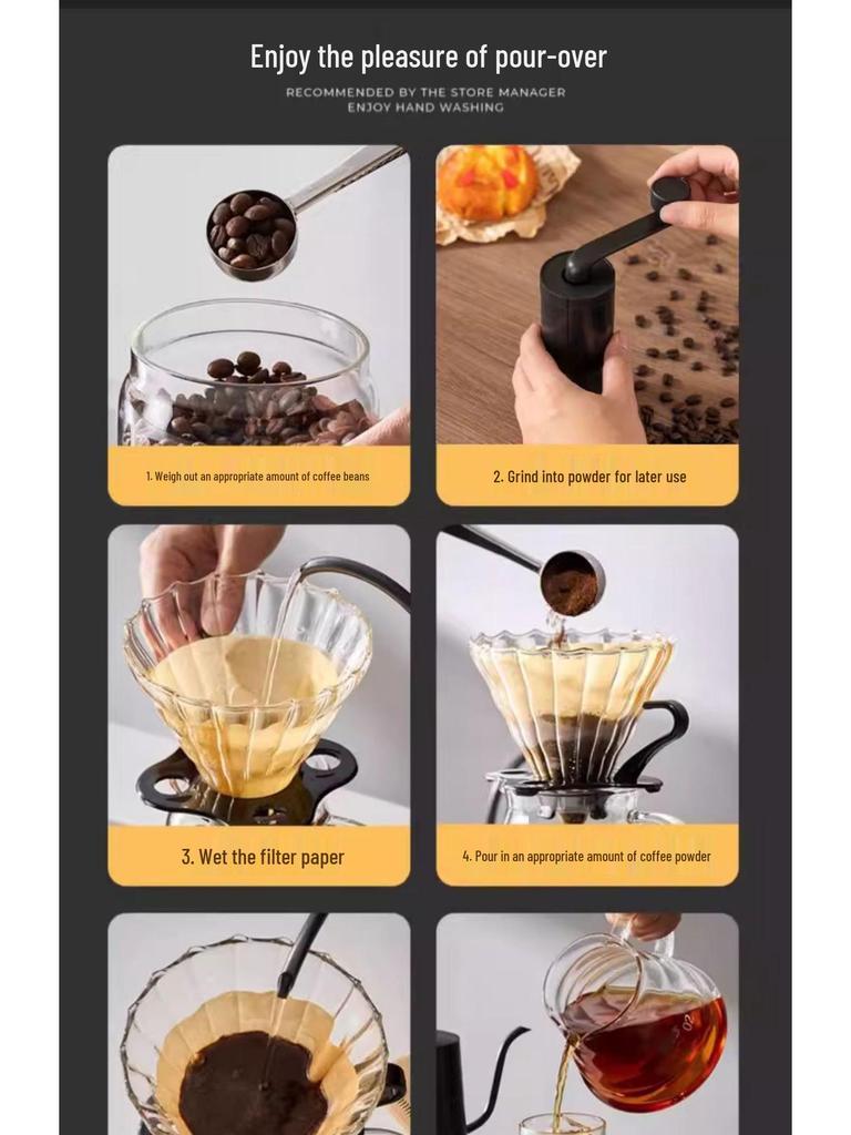 Manual Pour Over Coffee Maker Set with Hand Grinder and Filter Cup