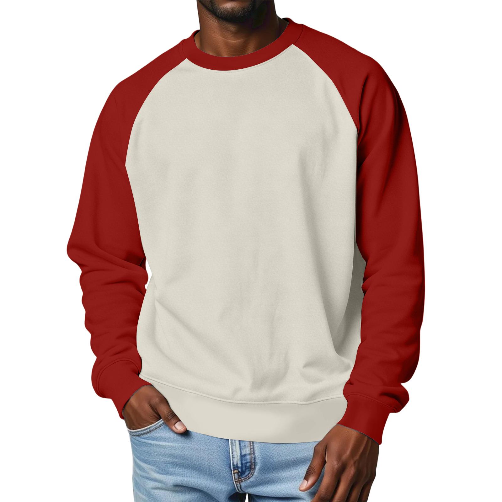

Men s Round Neck Raglan Sleeve Fleece-Lined Thick Solid Color Sweatshirt M червоний