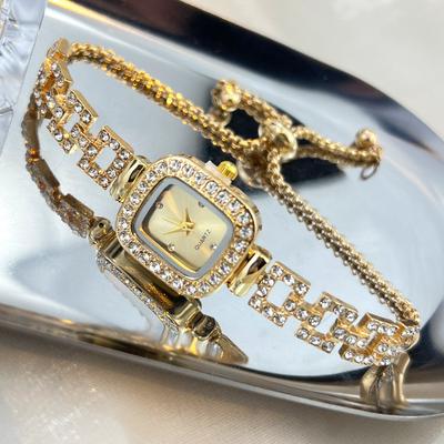 Luxe Vierkante Quartz Horloges Roségoud Kristallen Horloges voor Dames Diamant Ingezette Armband Dames Polshorloge Relogios Feminino