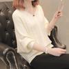 Frühling Herbst Koreanische Damen Spitze Fledermausärmel Oberteil Einfarbig Loch Rundhals Strick Lockerer Pullover