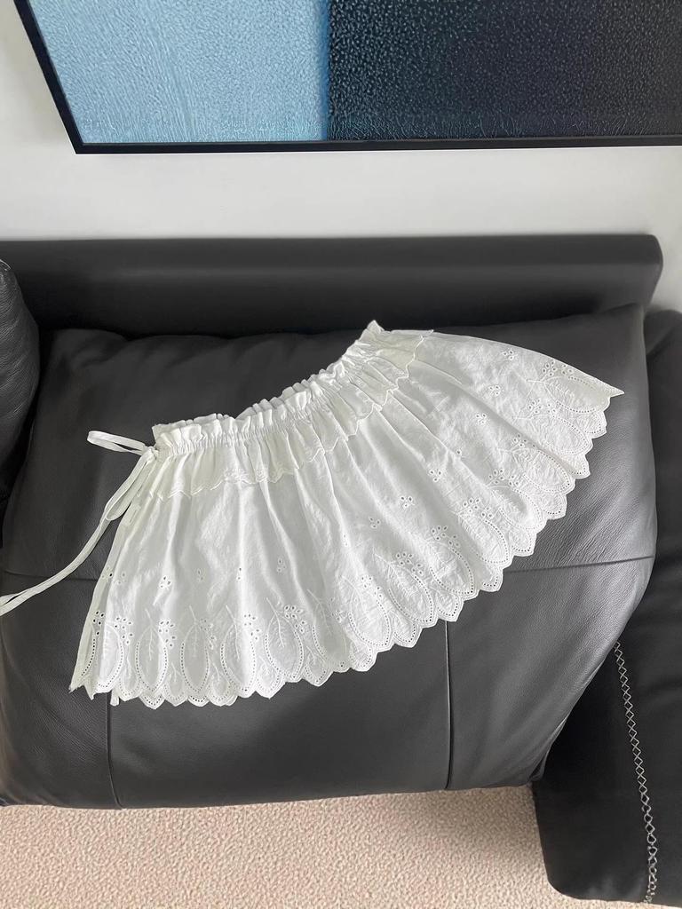 Women's Casual Versatile Sweet Side Tie Layered Cotton Skirt with Embroidered Apron