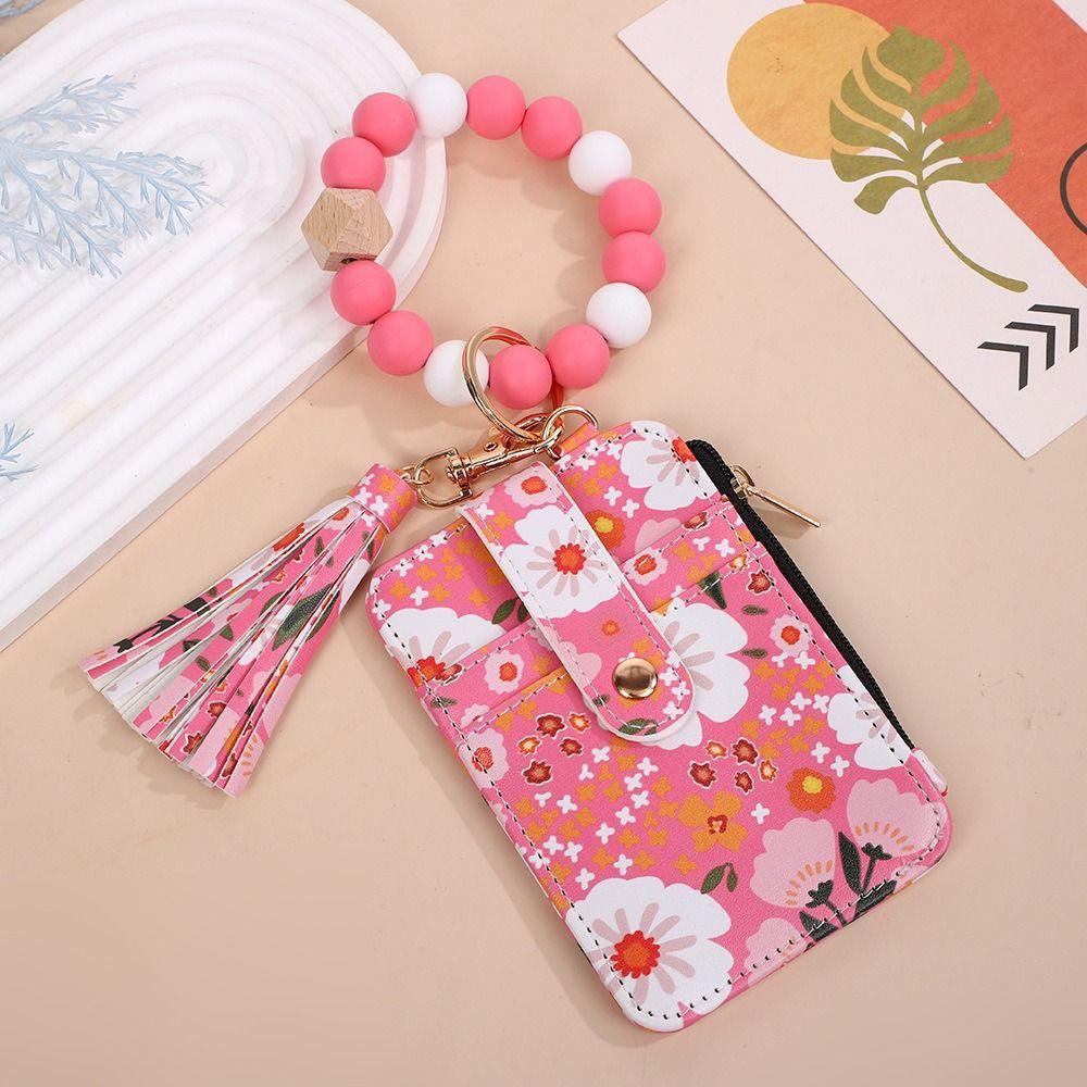 Fragmented Design Wristlet Wallet Keychain Pu Leather Leather Card Bag Keychain  Daily Use