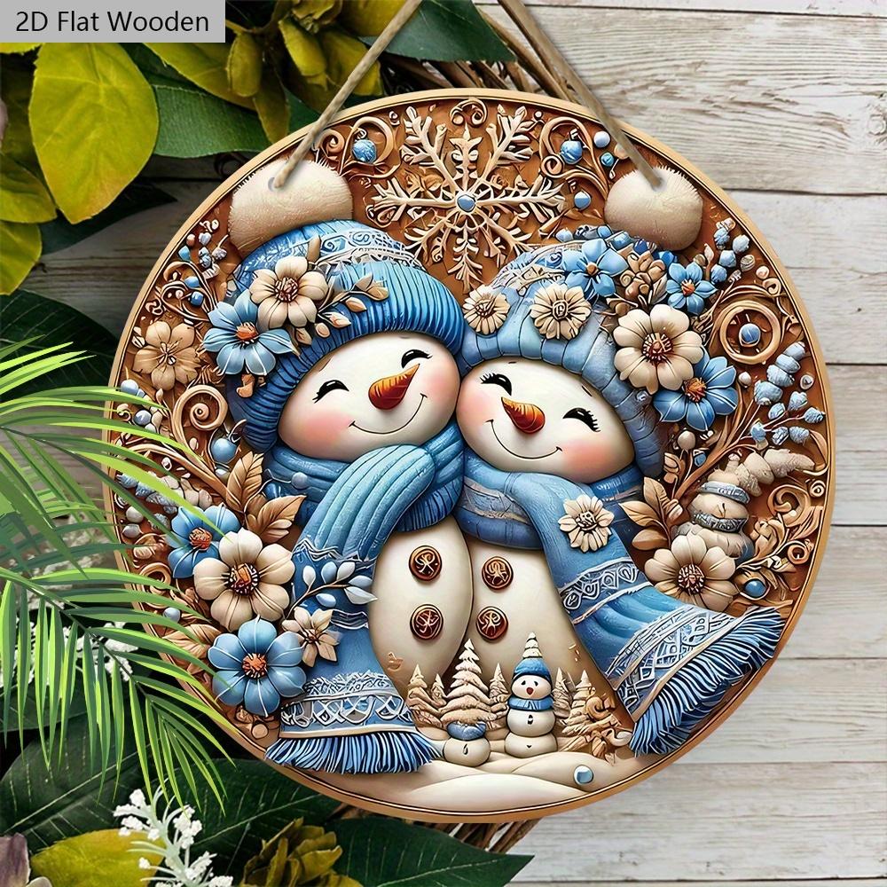 Cute Winter Wonderland Wooden Christmas Sign with Snowman Pattern - Navidad Round Sign for Front Door Wall Hanging Decor - Ideal Christmas Decoration