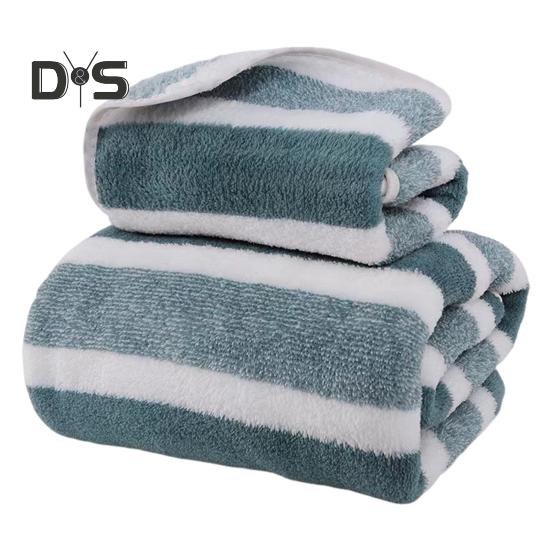 Coral Fleece Towel Set Striped Absorbent Bath Towel Lint Free Fade Resistant Towel Shower Wrap for Spa Poolside Daily Use