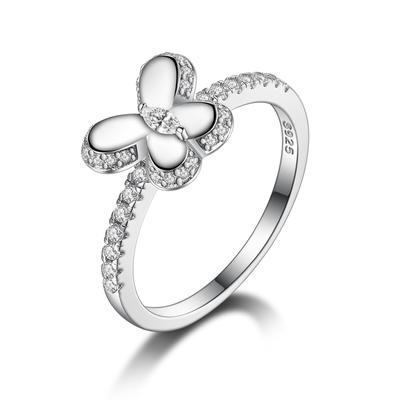 S925 Sterling Silver Ring Fashion Butterfly Inlaid Zircon Ring Girls Birthday Gift