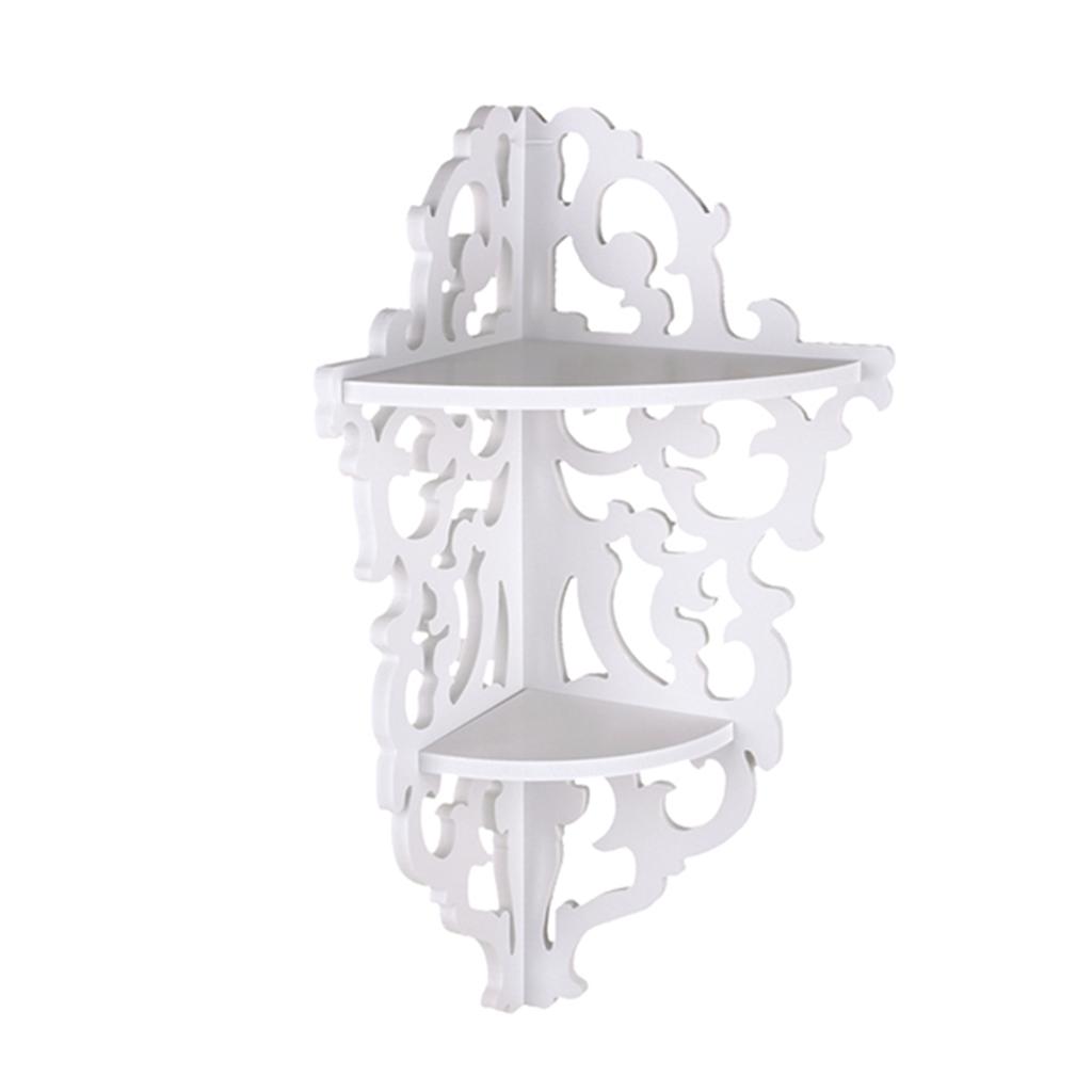 Wall Corner Shelf, 2-Tier White Carved Corner Shelf Corner Display Stand Hanging Corner Shelf for Living Room, Bedroom, Study Room, Home
