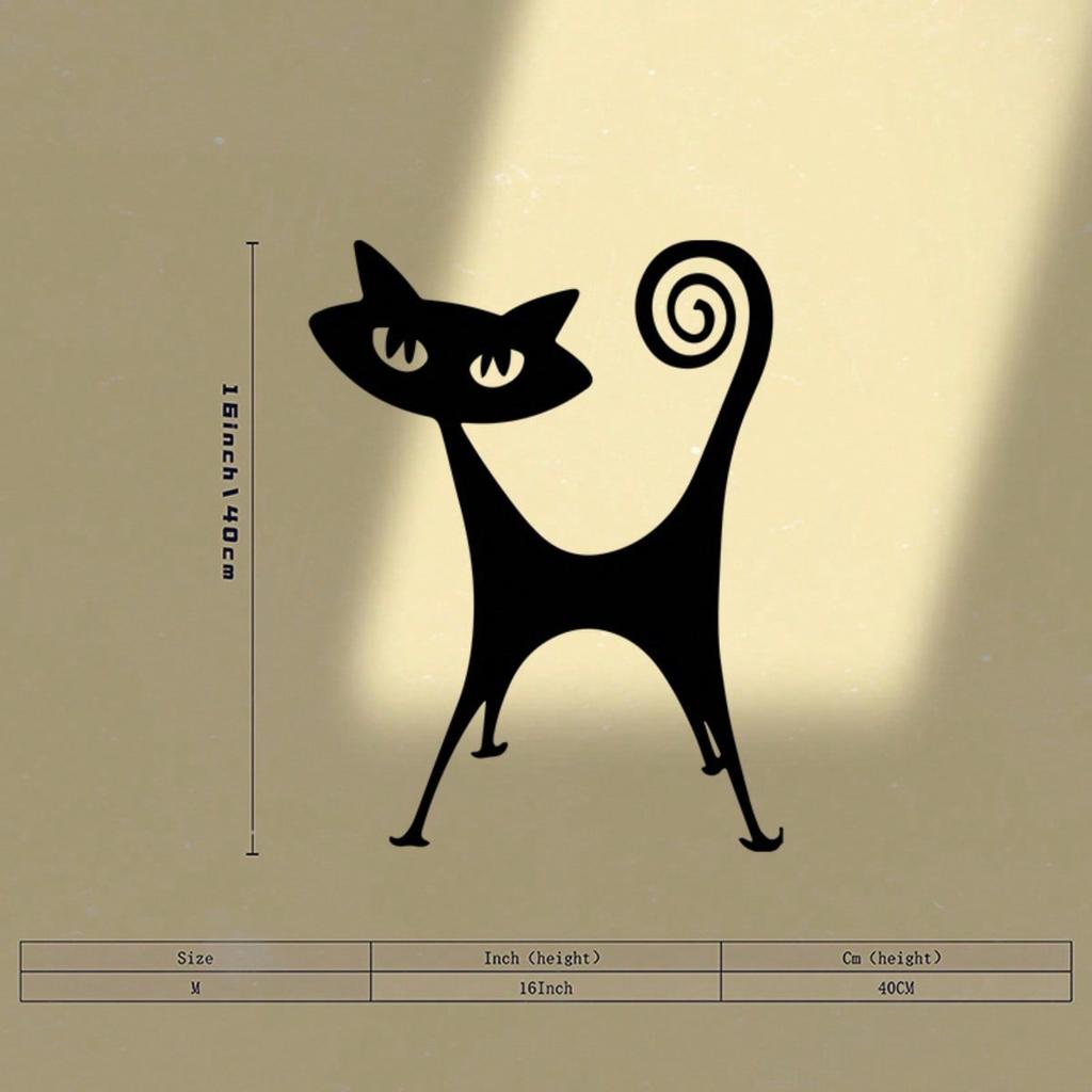 Vintage Metal Cat Wall Art Sculpture Black Powder Coated Iron Home Decor Gift