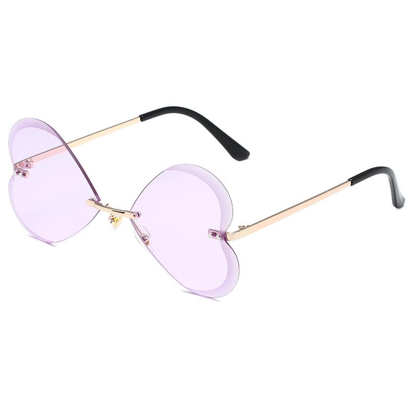 Butterfly frameless sunglasses, European and American retro trend love peach heart personalized metal sunglasses women