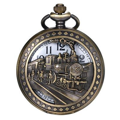 JEWELRYWE שעון כיס שעון תליון רכבת עתיק שעון כיס אנלוגי שרשרת תליון שעון לגברים טקס בר מצווה/בת מצווה יום הולדת יום נישואין
