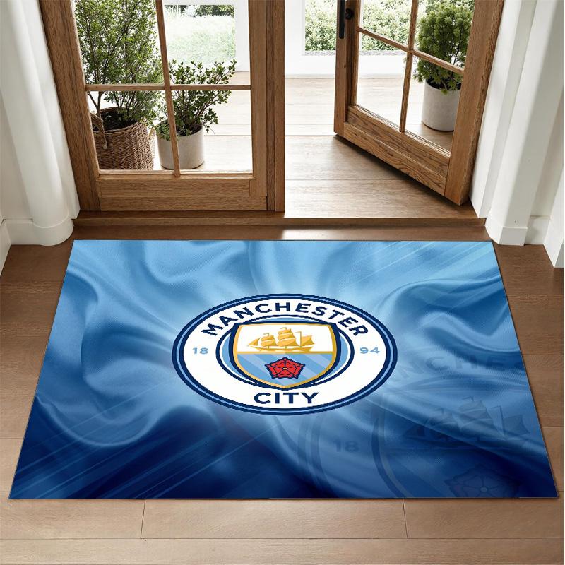 Manchester City Design Crystal Velvet Rug Soft Decorative Mat for Bedroom Entrance