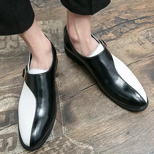 British pointed leather shoes summer breathable black and white personality casual youth heightening shoes hairstylist