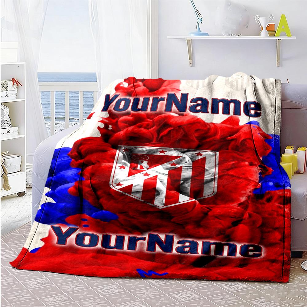 Atletico Madrid Customize Text Blanket Cozy Customizable Blanket Comfortable Throw For Nap Couch Sofa Picnics Four Seasons Universal