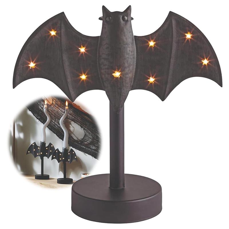 Large Twinkle Bat Candlestick Mystery Gothic Candle Holder Led Twinkle Light Candelabra For Mantel Halloween Decor Party Home