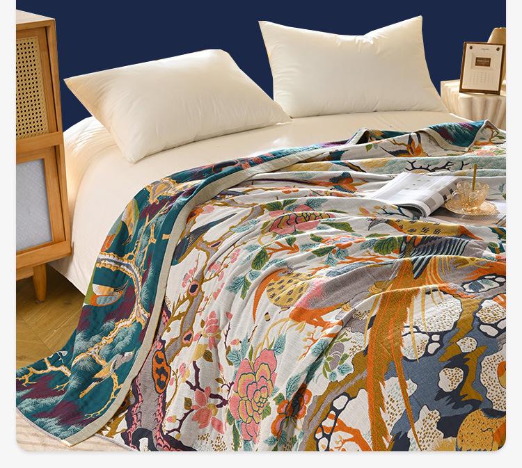 

100% Хлопковое одеяло, Свежая простыня, Четырехслойная марлевая простыня, Двустороннее использование, Пение птиц 150x200cm