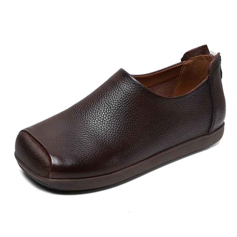 

Туфли из натуральной кожи Johnature с квадратным носком, ручной работы, в стиле ретро, на плоской подошве, повседневные женские туфли 39 темно-коричневого