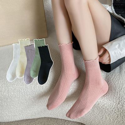 Female Spring and Autumn Candy Color Agaric Lace Moon Tube Cotton Socks